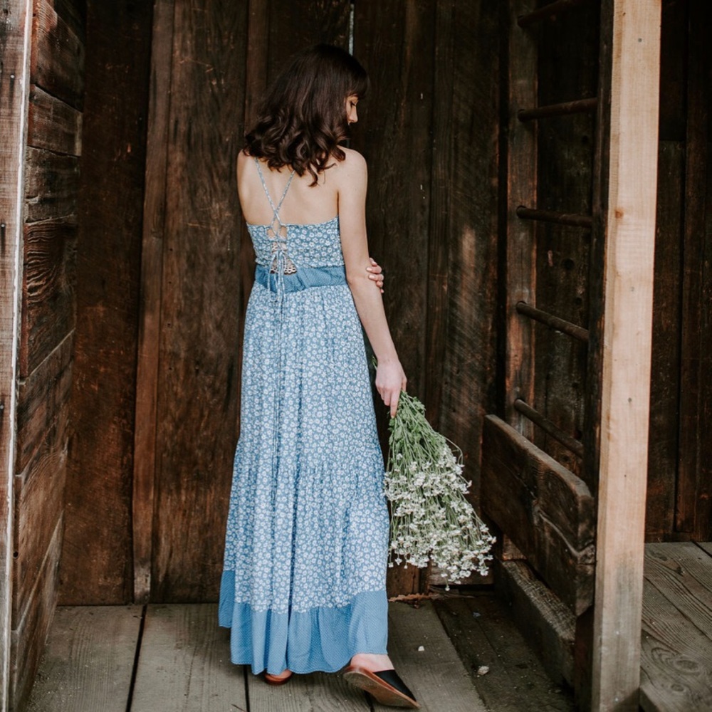Blue floral print boutique dress